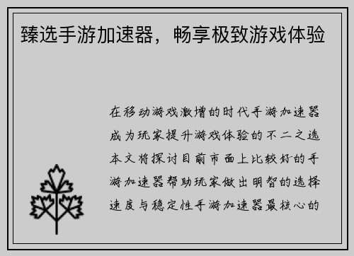 臻选手游加速器，畅享极致游戏体验