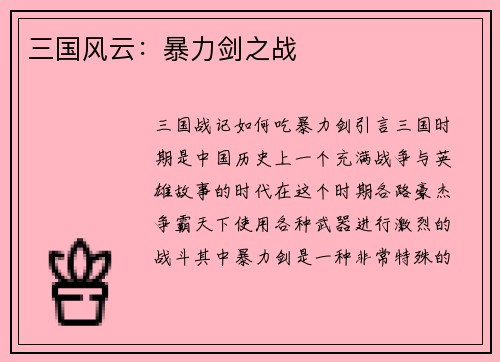 三国风云：暴力剑之战